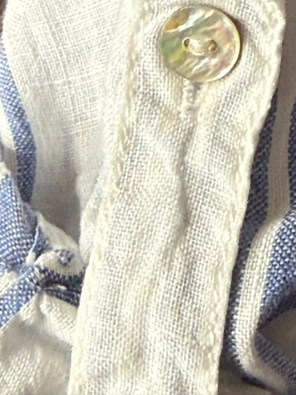 Saint Tropez West linen long striped shirt L MOP buttons, shouts summer nights! - Picture 8 of 8